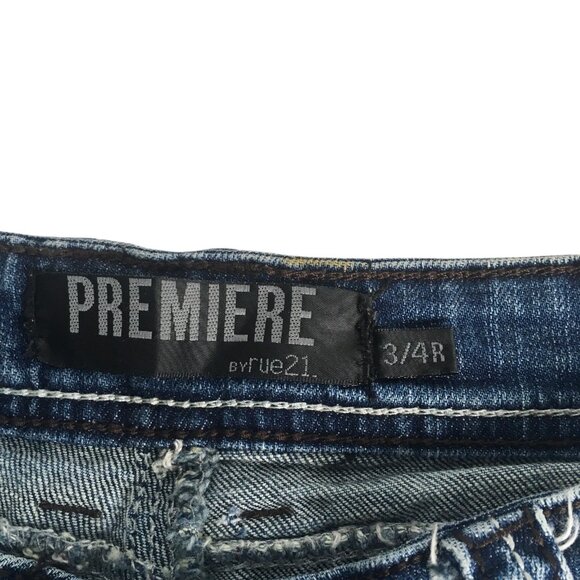 PREMIERE by rue21 Jeans Womens 3/4R Blue Slim Boot Stretch Embellished Pockets - Picture 4 of 15